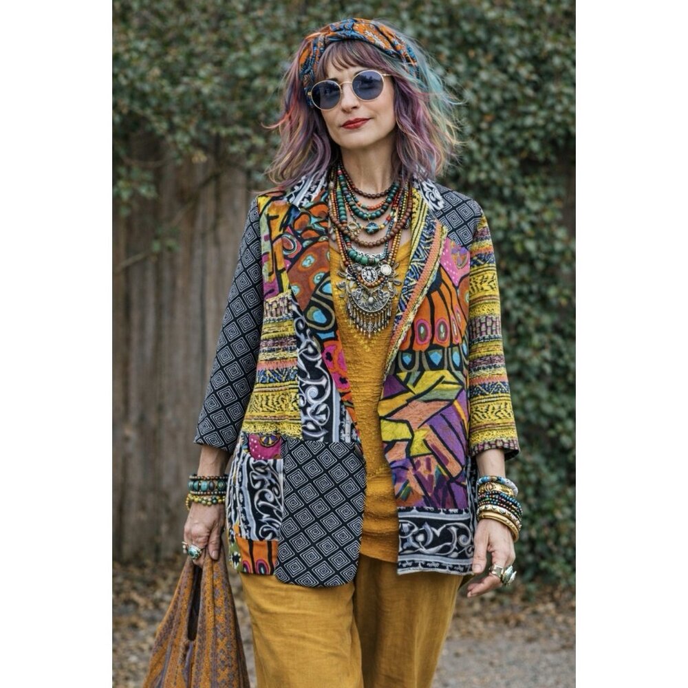 Vtg Colorful Abstract Blazer Jacket Mixed Media Oversize Wearable Art to Wear